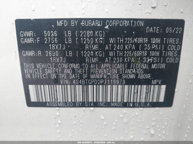 44480975 :رقم المزاد ، 4S4BTGPD2P3119979 vin ، 2023 Subaru Outback Touring Xt مزاد بيع