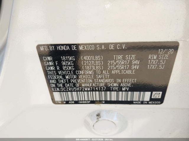 3CZRU5H72MM714137 Honda Hr-v 2wd Ex-l