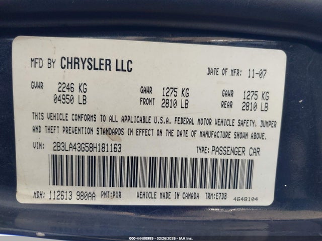 Aukcja sprzedaży 2008 Dodge Charger, vin: 2B3LA43G58H181163, numer aukcji: 44480989