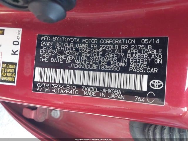 JTDKN3DU8E1835550 Toyota Prius Five