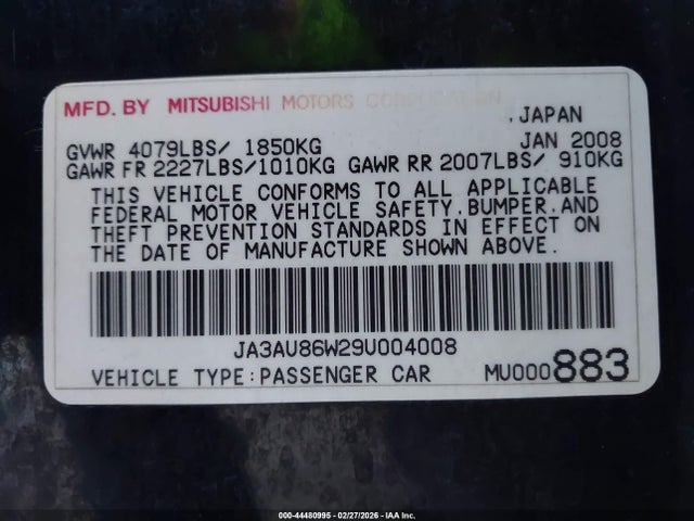 2009 MITSUBISHI LANCER JA3AU86W29U004008 Photo 8