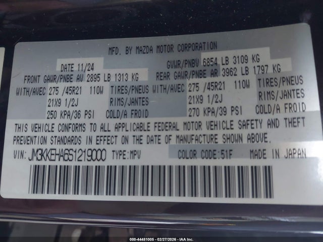 JM3KKEHA6S1219000 Mazda Cx-90 Phev Premium Plus Package