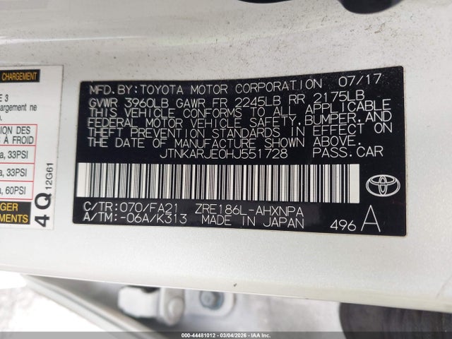 JTNKARJE0HJ551728 Toyota COROLLA IM