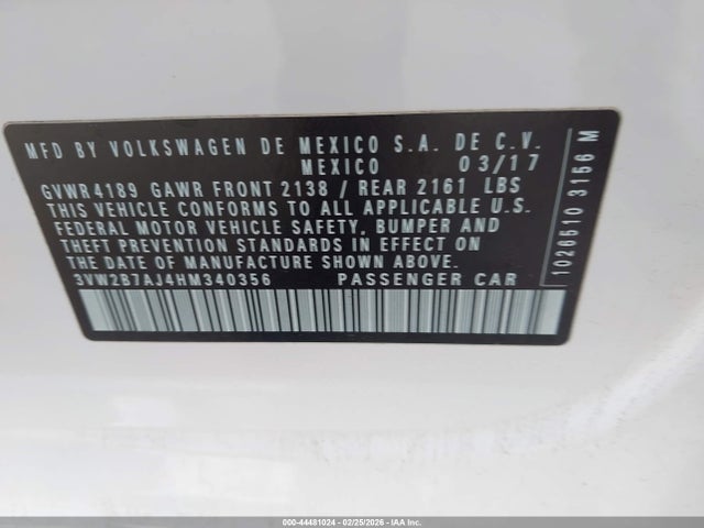 3VW2B7AJ4HM340356 Volkswagen Jetta 1.4t S