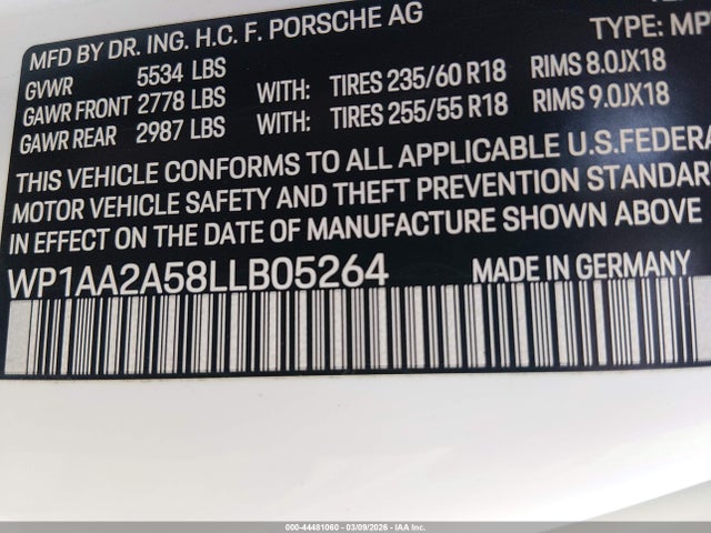 2020 PORSCHE MACAN WP1AA2A58LLB05264 Photo 8