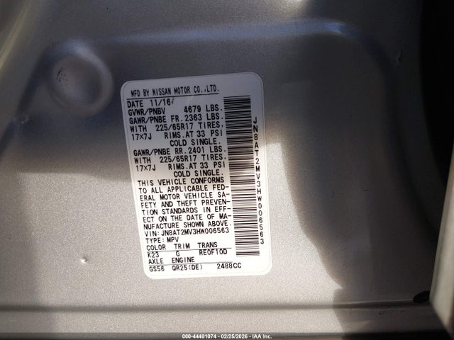 JN8AT2MV3HW006563 Nissan ROGUE SV
