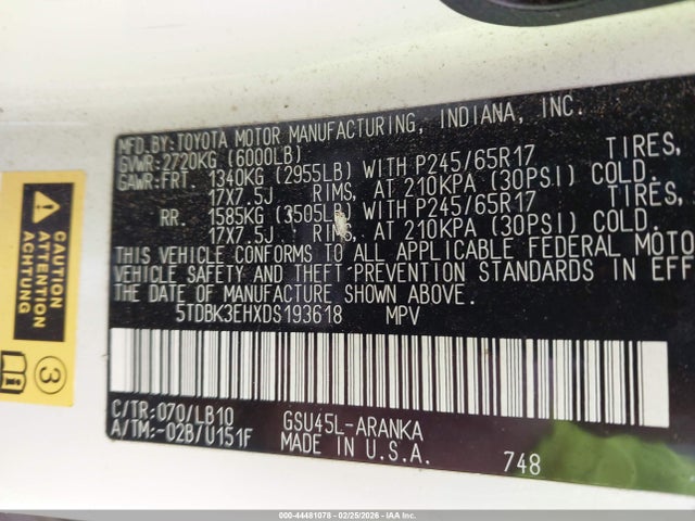 2013 TOYOTA HIGHLANDER 5TDBK3EHXDS193618 Photo 8