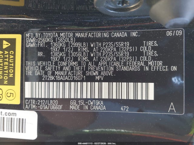Продажа на аукционе авто 2010 Lexus Rx 350, vin: 2T2BK1BA0AC016071, номер лота: 44481113
