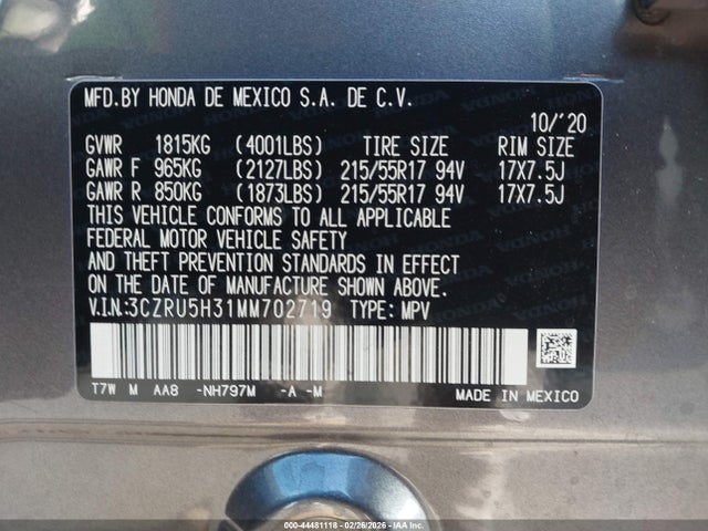 3CZRU5H31MM702719 Honda Hr-v 2wd Lx