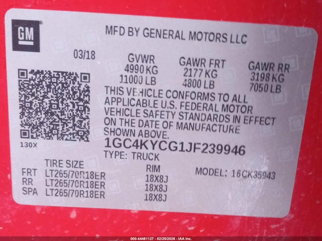 1GC4KYCG1JF239946 Chevrolet Silverado 3500hd Wt