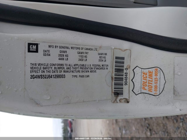 44481149 :رقم المزاد ، 2G4WS52J641298003 vin ، 2004 Buick Century مزاد بيع