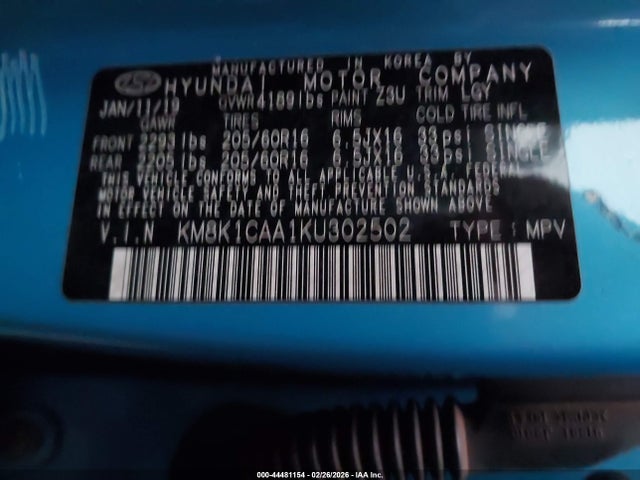 KM8K1CAA1KU302502 Hyundai Kona Se