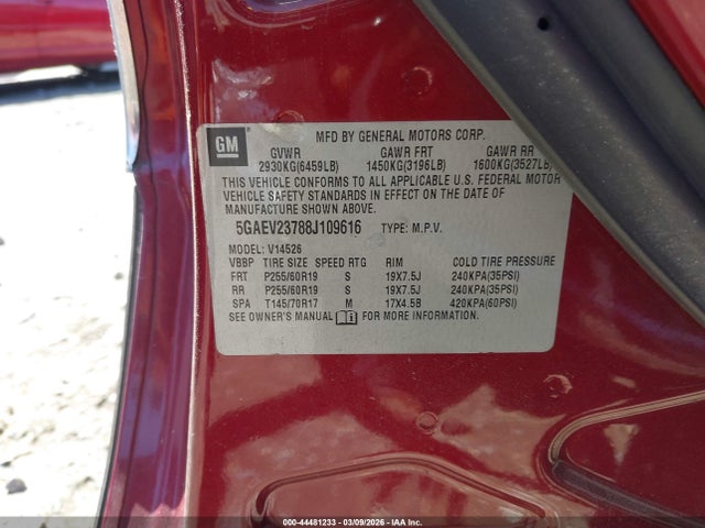 Aukcja sprzedaży 2008 Buick Enclave Cxl, vin: 5GAEV23788J109616, numer aukcji: 44481233