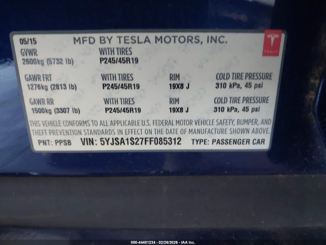 2015 TESLA MODEL S 5YJSA1S27FF085312 Photo 8