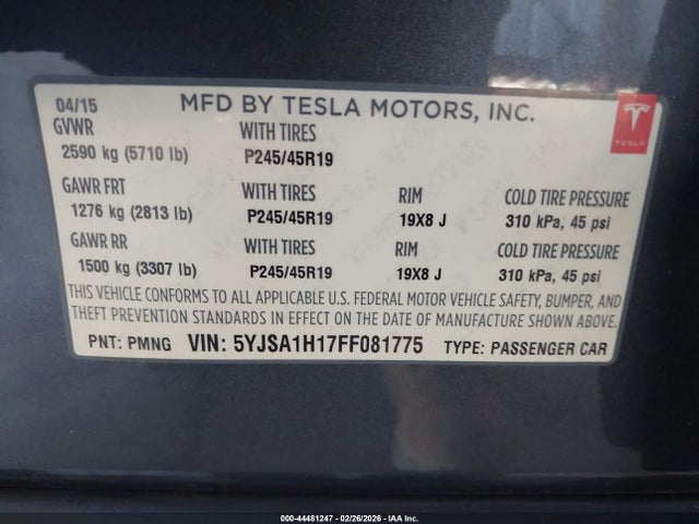 2015 TESLA MODEL S 5YJSA1H17FF081775 Photo 8