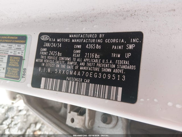 5XXGM4A70EG309513 KIA Optima Lx