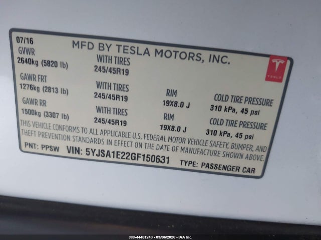 2016 TESLA MODEL S 5YJSA1E22GF150631 Photo 8