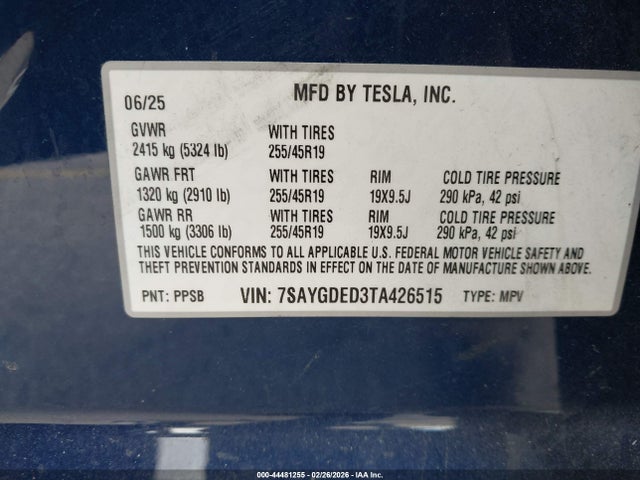 2026 TESLA MODEL Y 7SAYGDED3TA426515 Photo 8