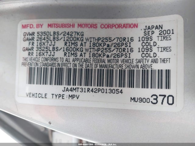 2002 MITSUBISHI MONTERO SPORT JA4MT31R42P013054 Photo 8