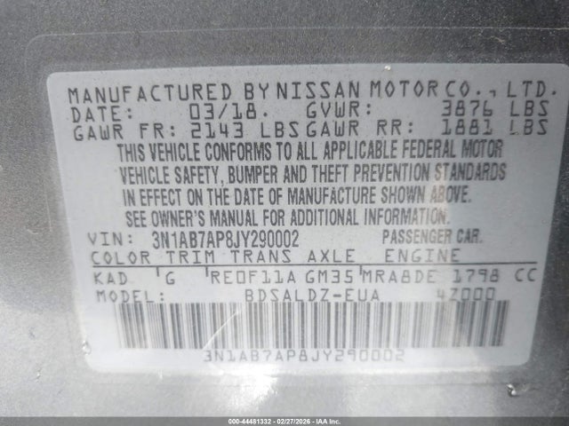 Nissan SENTRA SV 2018 3N1AB7AP8JY290002 Image 9
