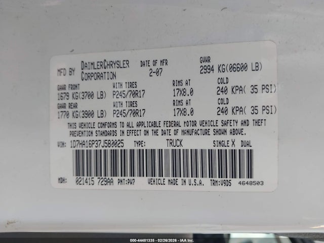 2007 DODGE RAM 1500 1D7HA16P37J580025 Photo 8