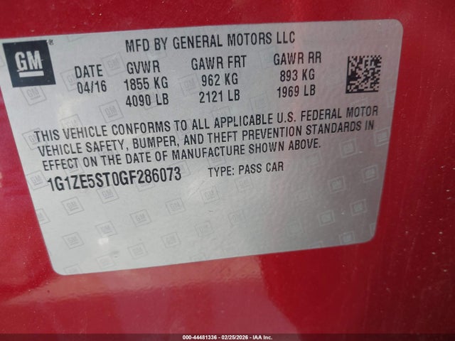 1G1ZE5ST0GF286073 Chevrolet MALIBU 1LT