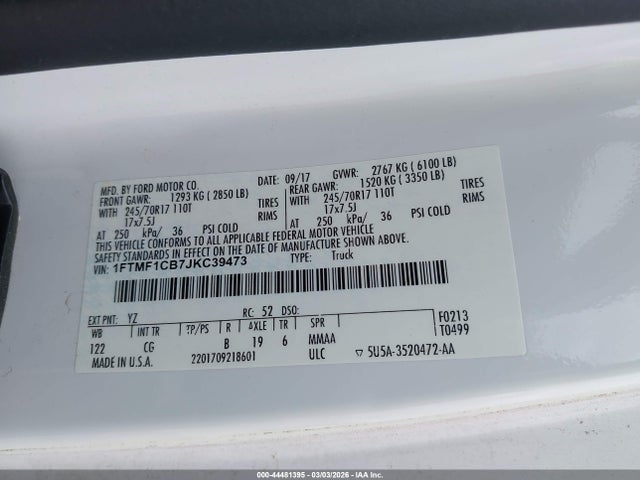 Ford F-150 Xl 2018 1FTMF1CB7JKC39473 Image 9