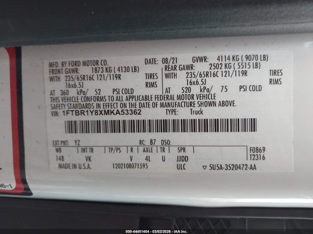 1FTBR1Y8XMKA53362 Ford Transit-250