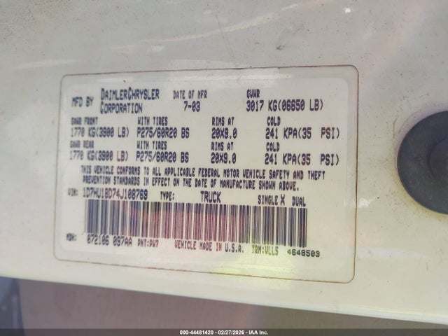 Aukcja sprzedaży 2004 Dodge Ram 1500 Slt/laramie, vin: 1D7HU18D74J108769, numer aukcji: 44481420