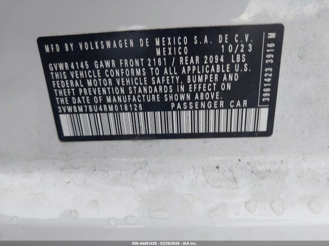 Aukcja sprzedaży 2024 Volkswagen Jetta 1.5t Sport, vin: 3VWBM7BU4RM018126, numer aukcji: 44481429