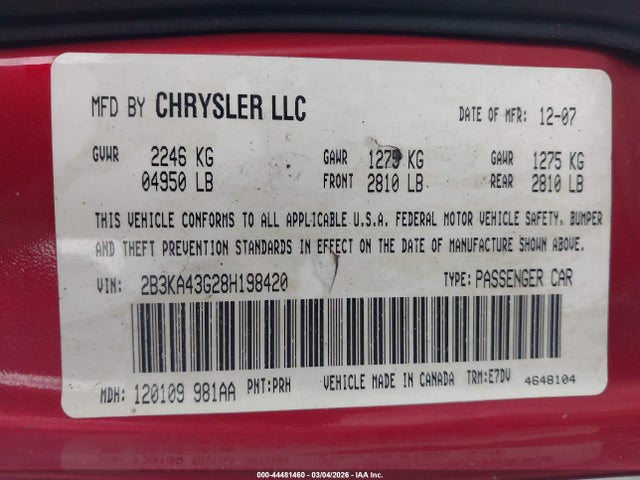 2008 DODGE CHARGER 2B3KA43G28H198420 Photo 8