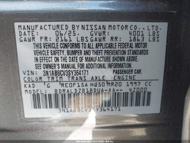 3N1AB8CV3SY364171 Nissan SENTRA SV