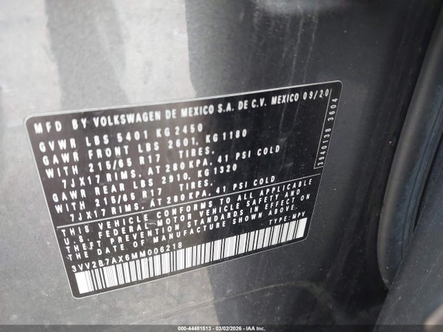 2021 VOLKSWAGEN TIGUAN 3VV2B7AX6MM006218 Photo 8