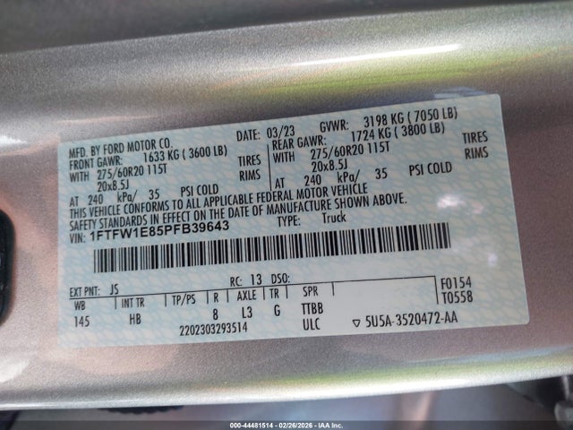 Ford F-150 Lariat 2023 1FTFW1E85PFB39643 Image 9