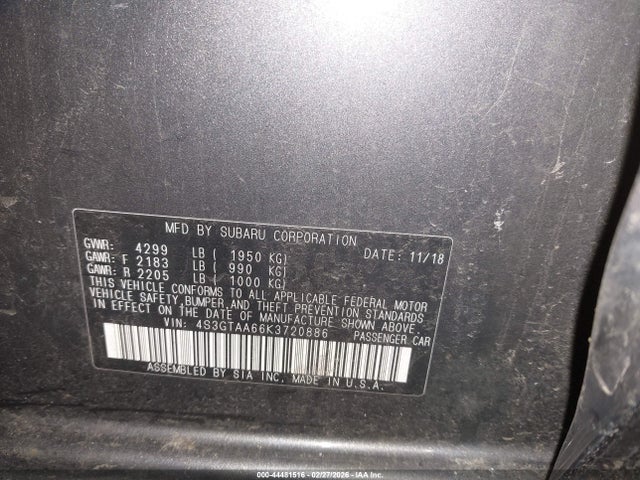 44481516 :رقم المزاد ، 4S3GTAA66K3720886 vin ، 2019 Subaru Impreza 2.0i مزاد بيع