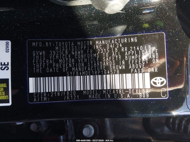 5YFB4MDE1RP164578 Toyota COROLLA LE