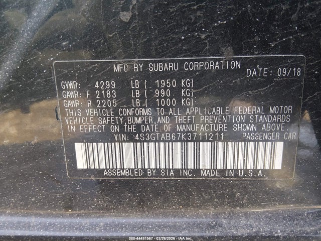 Subaru Impreza 2.0i 2019 4S3GTAB67K3711211 Image 9