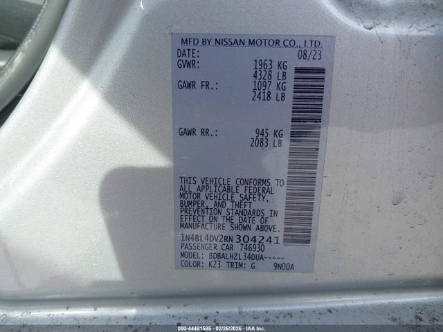 1N4BL4DV2RN304241 Nissan Altima Sv Fwd