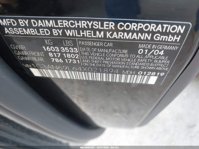Aukcja sprzedaży 2004 Chrysler Crossfire, vin: 1C3AN69L64X021894, numer aukcji: 44481627