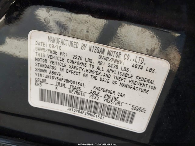 Продажа на аукционе авто 2011 Infiniti G25, vin: JN1DV6AP2BM601541, номер лота: 44481641