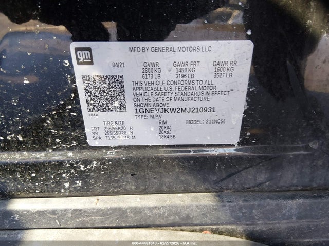 44481643 :رقم المزاد ، 1GNEVJKW2MJ210931 vin ، 2021 Chevrolet Traverse Awd Rs مزاد بيع