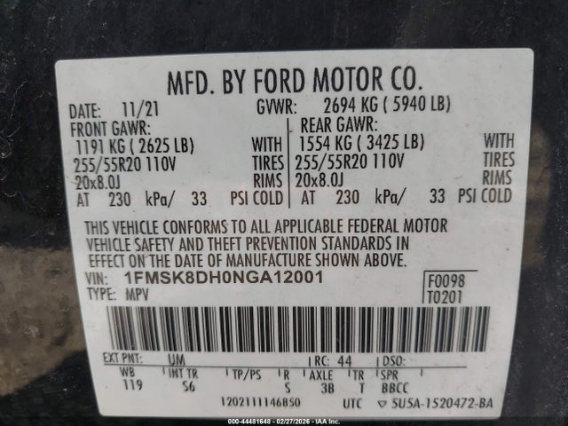 2022 FORD EXPLORER 1FMSK8DH0NGA12001 Photo 8