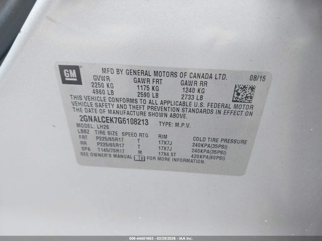 2GNALCEK7G6108213 Chevrolet EQUINOX LT