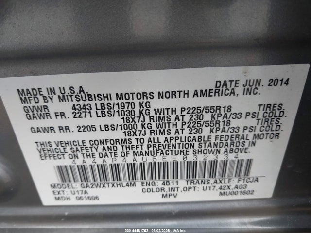 2014 MITSUBISHI OUTLANDER SPORT 4A4AP4AU6EE032334 Photo 8