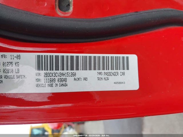 Aukcja sprzedaży 2010 Dodge Charger Sxt, vin: 2B3CK3CV2AH151260, numer aukcji: 44481726