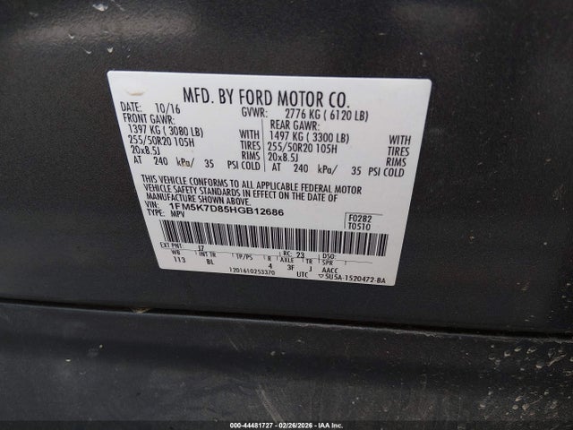 1FM5K7D85HGB12686 Ford EXPLORER XLT