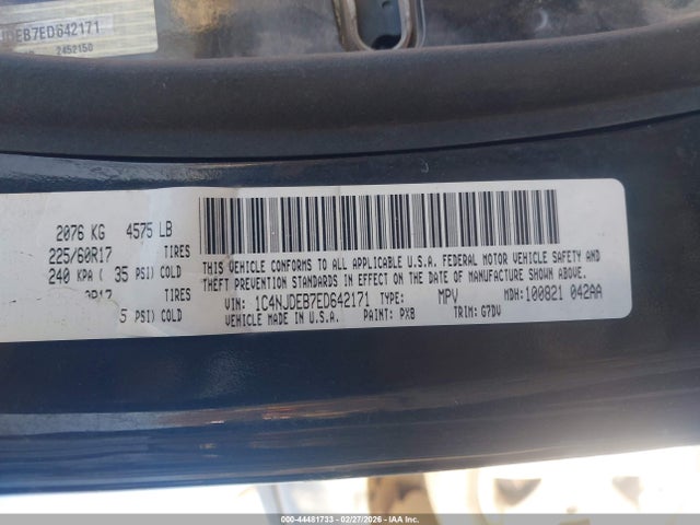 Продажа на аукционе авто 2014 Jeep Compass Latitude, vin: 1C4NJDEB7ED642171, номер лота: 44481733