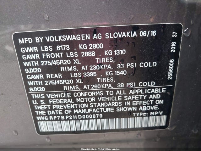 2017 VOLKSWAGEN TOUAREG WVGRF7BP2HD000879 Photo 8