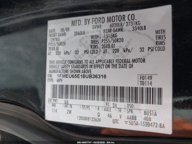 2008 FORD EXPLORER 1FMEU65E18UB36316 Photo 8