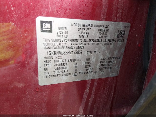 Продажа на аукционе авто 2017 Gmc Acadia Slt-1, vin: 1GKKNVLS2HZ172059, номер лота: 44481756